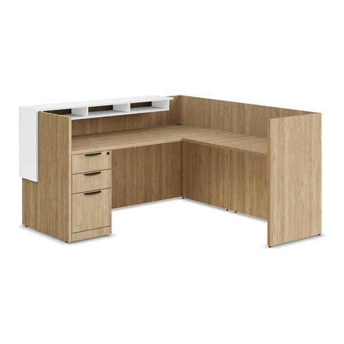 Classic Laminate L-Shape Reception Desk with Deluxe Transaction Top