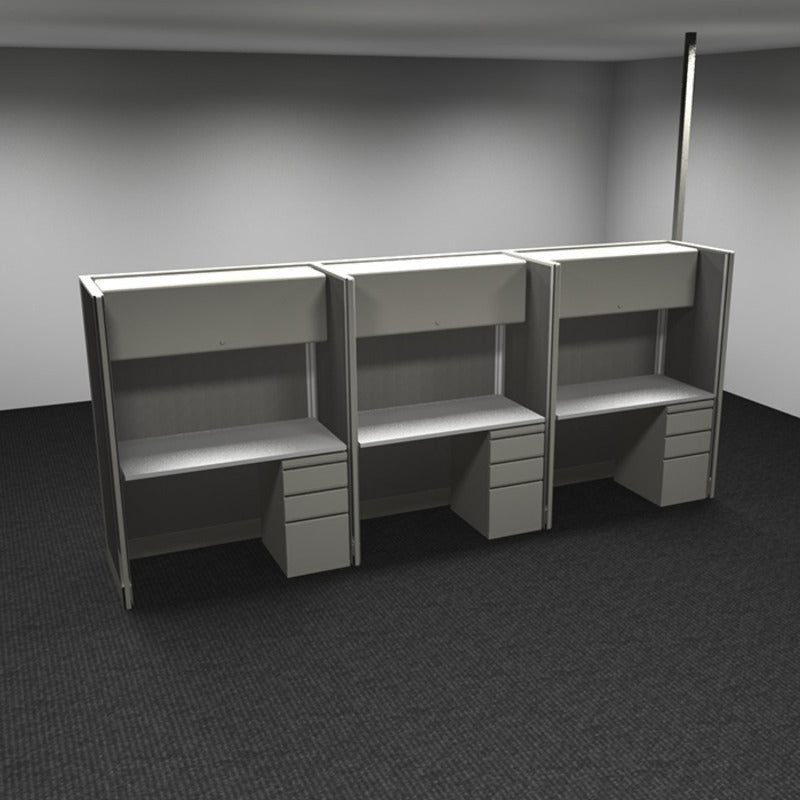 3-Person Webb Desk Row, 4' x 2', 67" Panels with Overhead Storage, with power