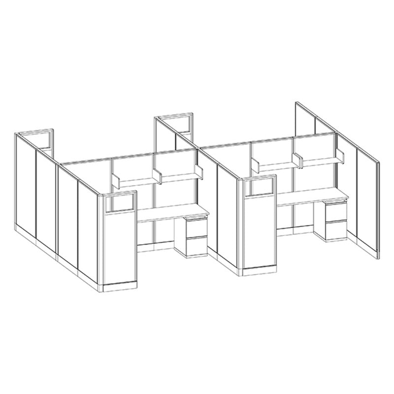 4-Person Webb Cubicles, 6' x 8', 67" Panels with Glass Tops layout
