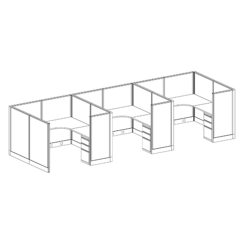 3-Person Webb Cubicles, 6' x 6', 53" Panels layout