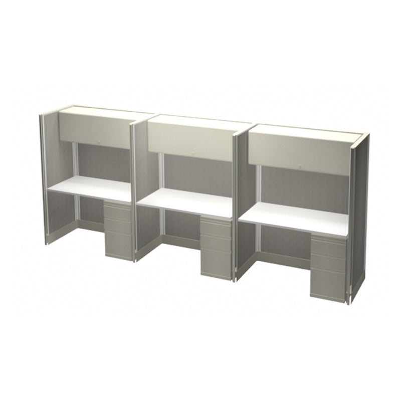 3-Person Webb Desk Row, 4' x 2', 67" Panels with Overhead Storage layout