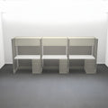 3-Person Webb Desk Row, 4' x 2', 67" Panels with Overhead Storage layout
