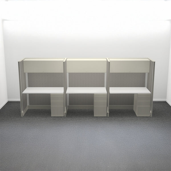 3-Person Webb Desk Row, 4' x 2', 67" Panels with Overhead Storage