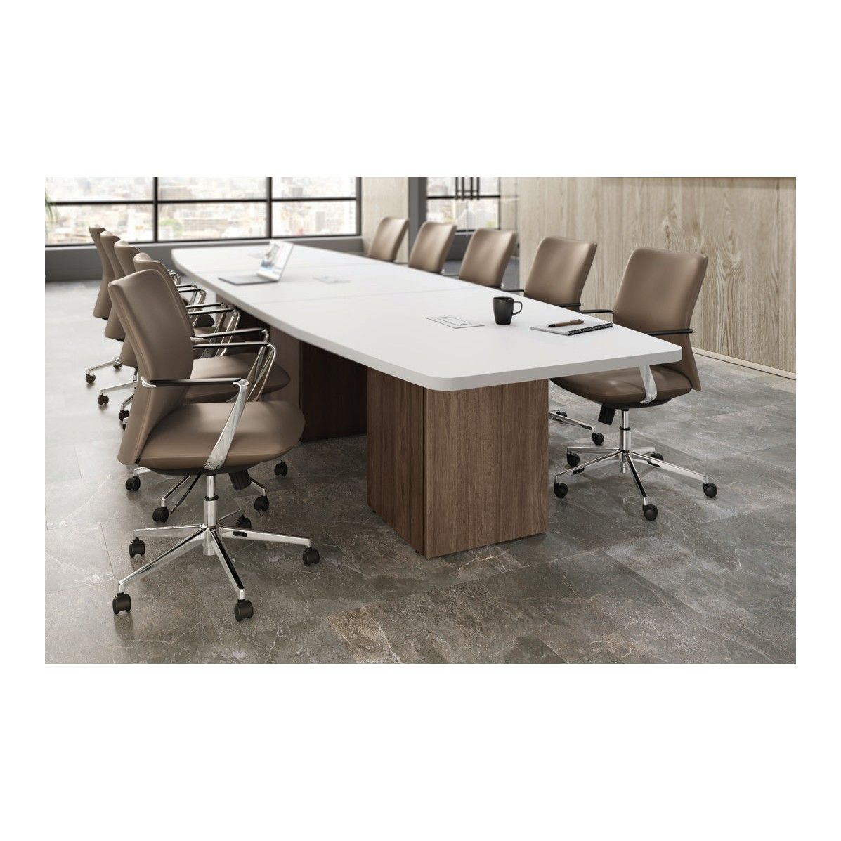 Boat Shape Conference Table with Cube Base
