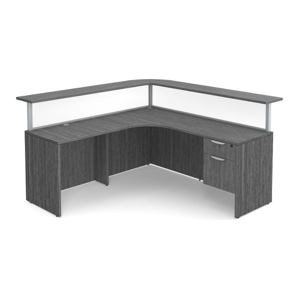 Classic Laminate L-Shape Reception Desk with Corner Transaction Top & Frosted Screens