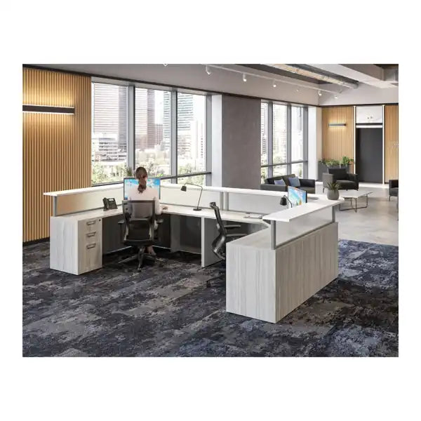 classic laminate 2 person reception station with transaction tops