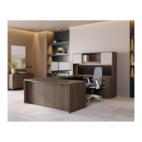 Classic Laminate Executive Bowfront Desk Kit in Modern Walnut