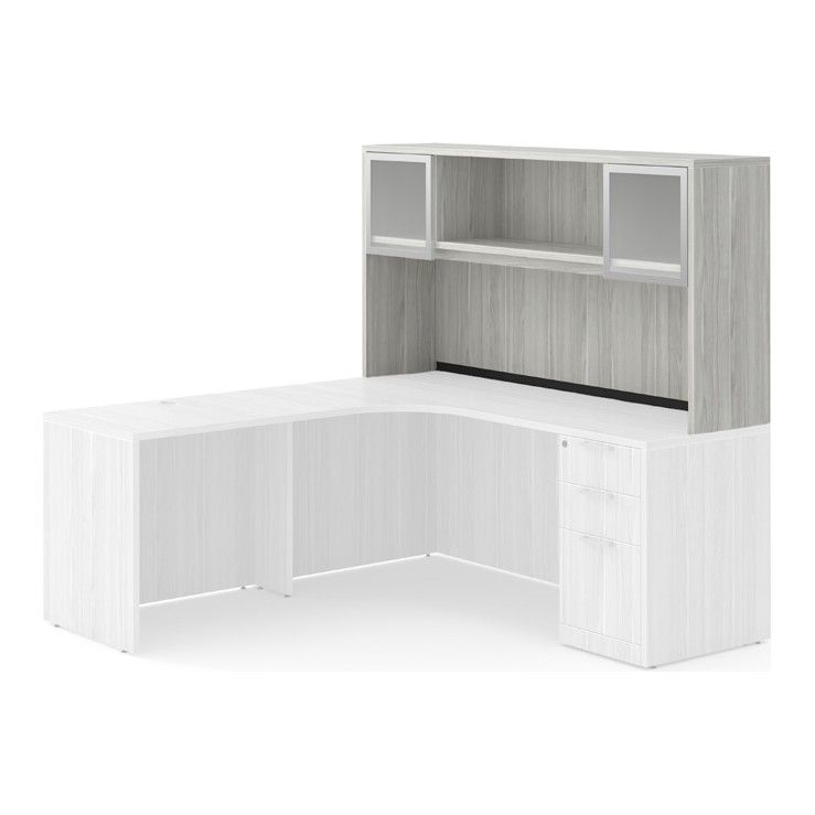 Classic Laminate Hutch with 2 Silver Frame Glass Doors