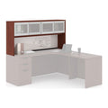 Classic Laminate Hutch with 4 Silver Frame Sliding Glass Doors