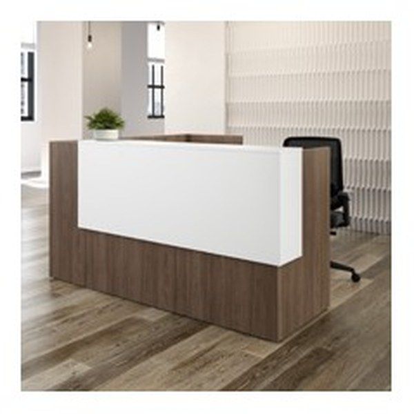 Classic Laminate L-Shape Reception Desk with Deluxe Transaction Top