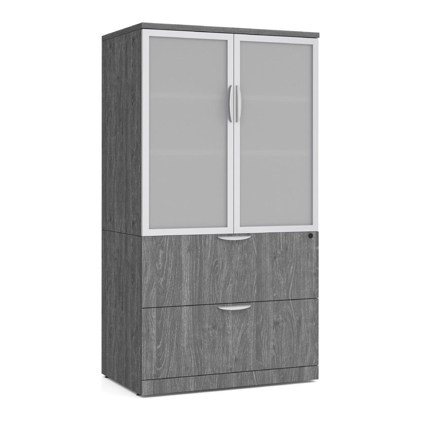 Classic Laminate Lateral File with Glass Door Storage Cabinet