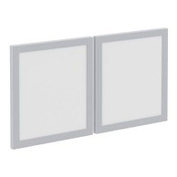Classic Laminate Silver Frame Glass Hutch Doors (Set of 2)