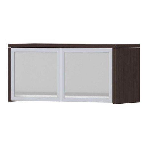 Classic Laminate Wall Mounted Storage with 2 Silver Frame Glass Doors
