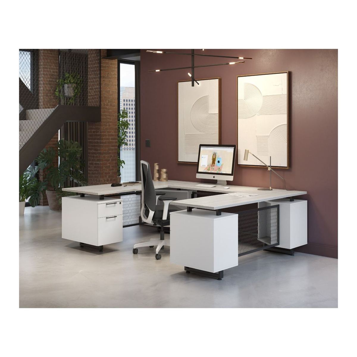 Riser L-Shape Desk with Modesty Panels