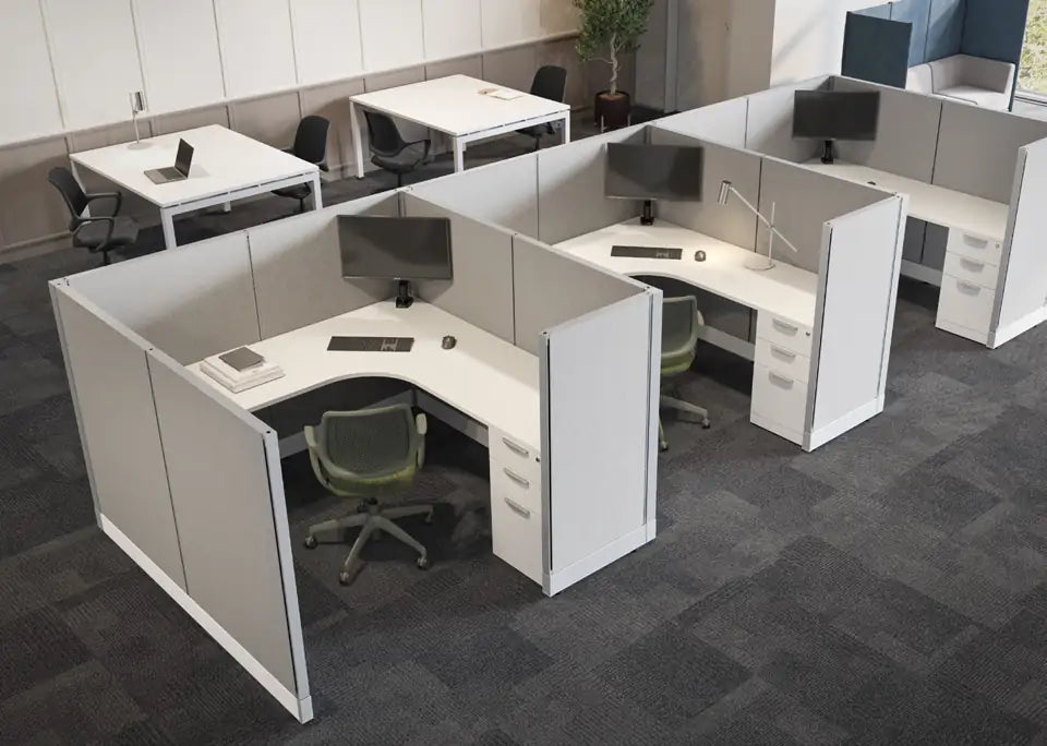 Webb panel cubicles in an open office